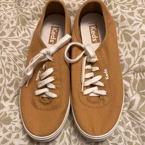 Keds Low-Top Canvas Sneakers in Mustard/Tan with White Laces